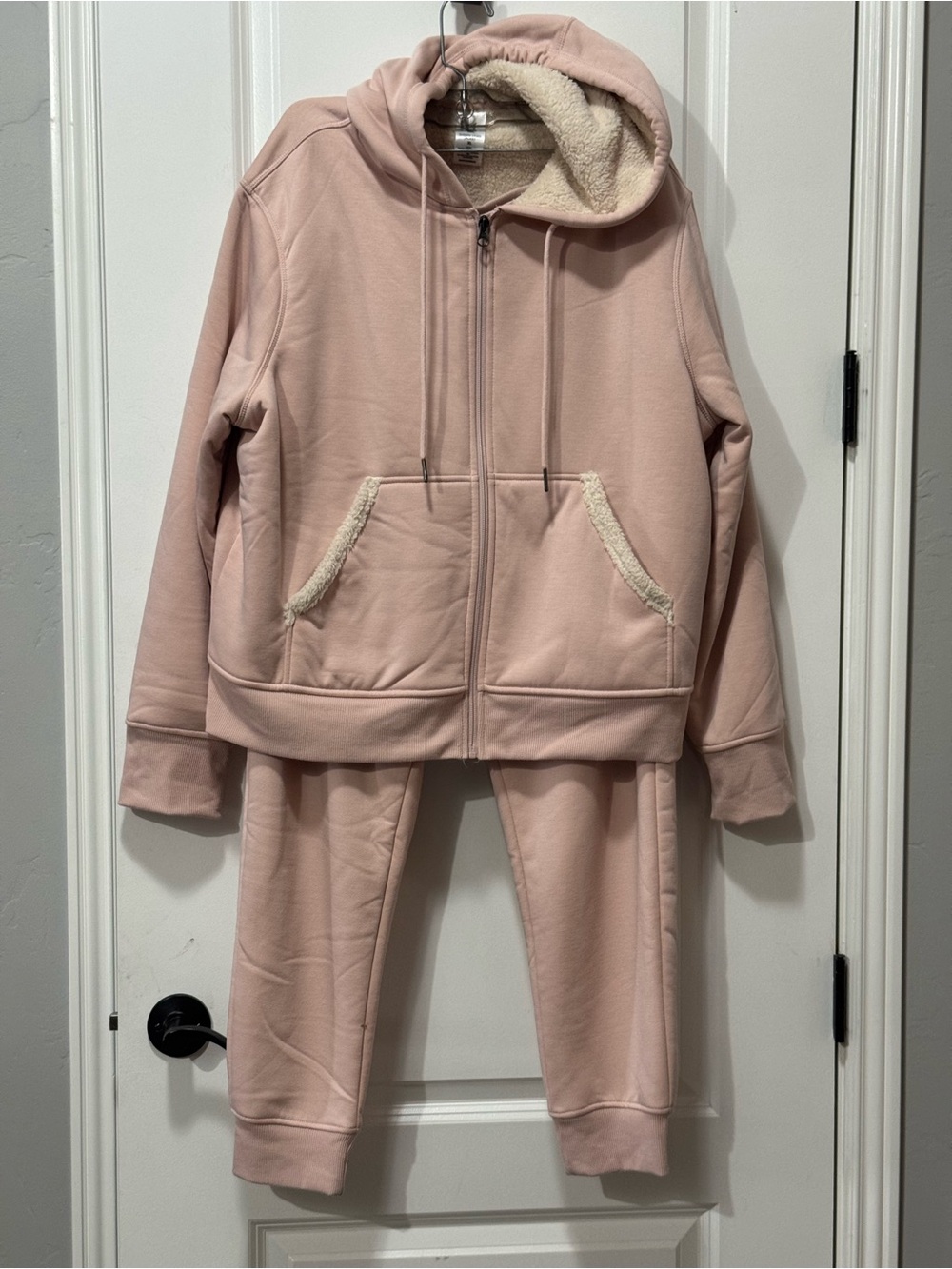 Members Mark Cozy Plush-Lined Pink Zip Hoodie & Jogger Set Hoodie XL pants L